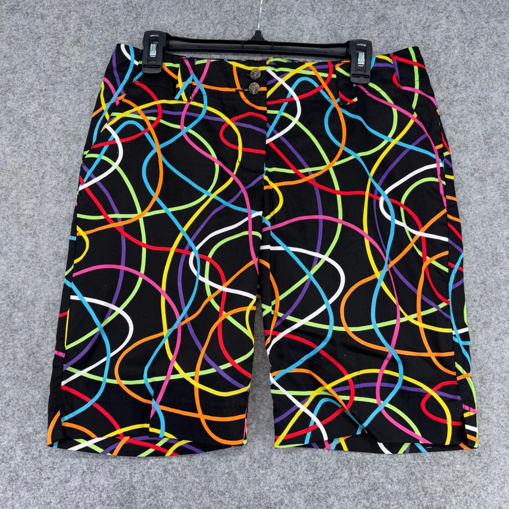 Loudmouth Golf Shorts Womens 8 Black Multi Color Scribble Print NWT